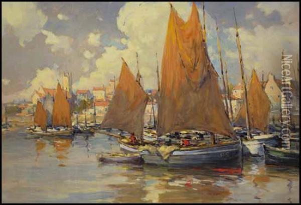 Fishing Boats, Penzance Oil Painting - Farquhar Mcgillivr. Knowles