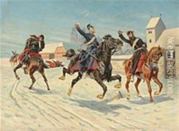 The Dragoon Niels Kjeldsen In Battle Oil Painting - Karl Frederik Christian Hansen-Reistrup