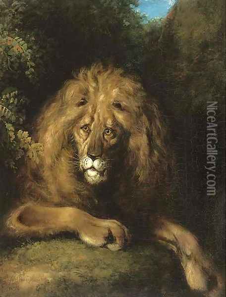 A noble lion Oil Painting - Charles Henry Schwanfelder