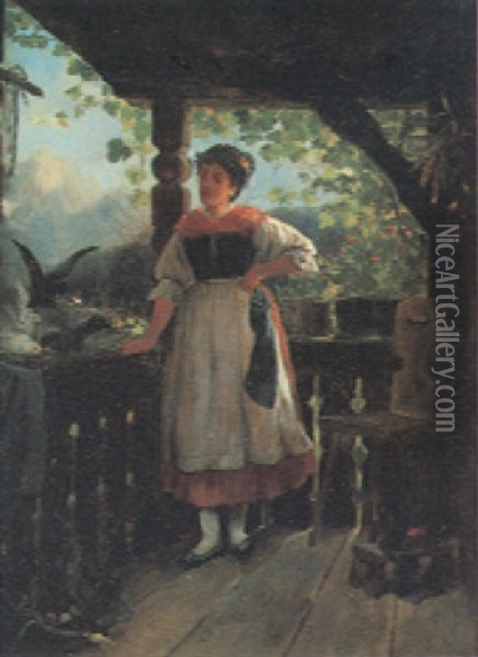 Auf Der Holzveranda Oil Painting - Eugen von Blaas
