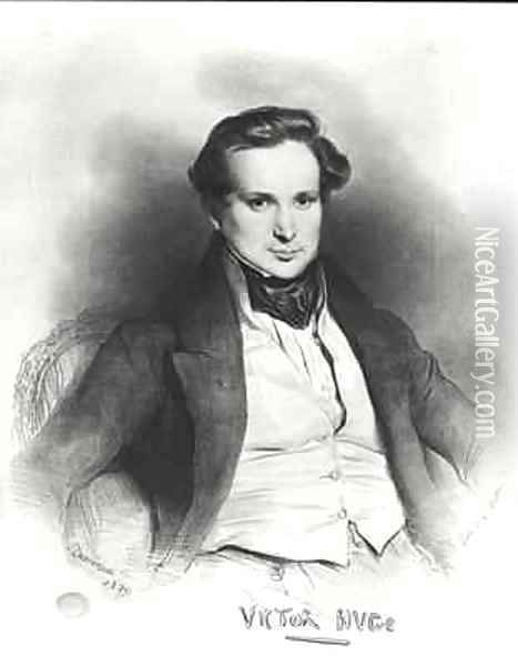 Portrait of Victor Hugo 1802-66 Oil Painting - Eugene Francois Marie Joseph Deveria