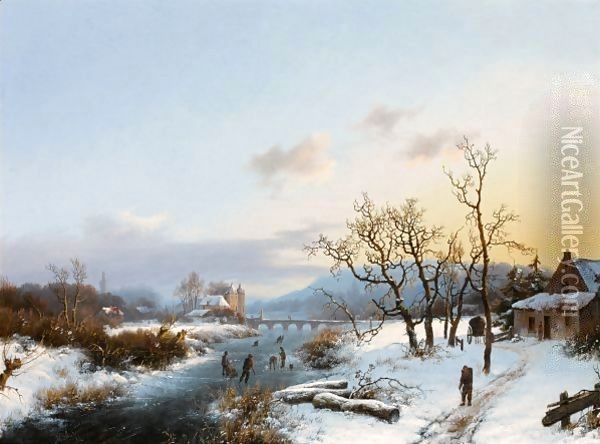 Figures In An Extensive Winter Landscape Oil Painting - Marianus Adrianus Koekkoek