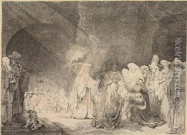The Presentation In The Temple: Oblong Print<</b> Oil Painting - Rembrandt Van Rijn