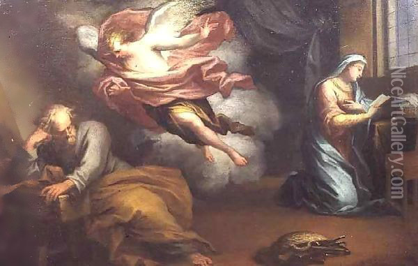The Angel appearing to Joseph Oil Painting - Giuseppe Badarocco