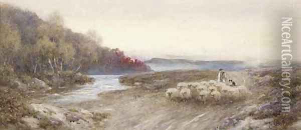 A shepherd and his flock returning home at sunset Oil Painting - Thomas Lloyd
