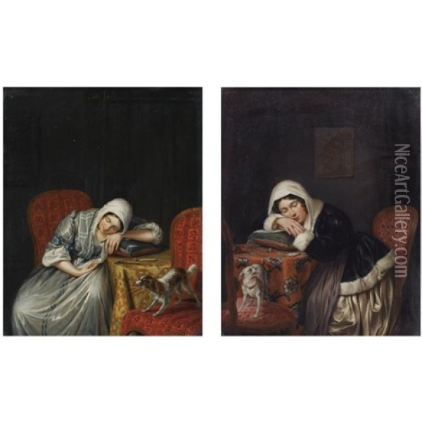 A Sleeping Beauty (pair) Oil Painting - Elisabeth Alida van Haanen