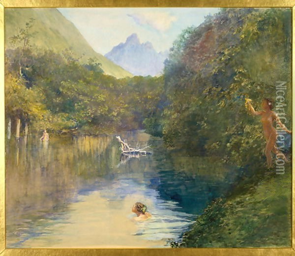 Ford at the Upper End of the Vai Te Piha Oil Painting - Jeno Gabor