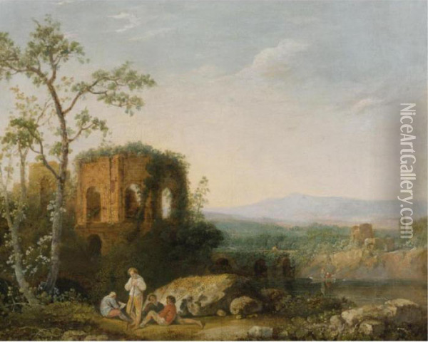 Italianate Landscape, Said To Be A View Of The Temple Of Venus At Baiae Oil Painting - Richard Wilson