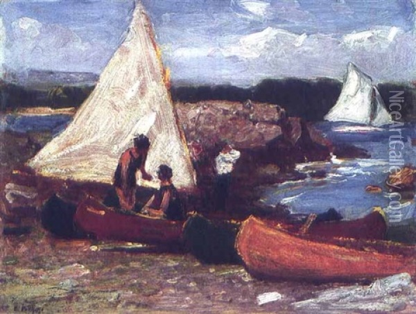 Canoes And Sailboats Oil Painting - Edward Henry Potthast