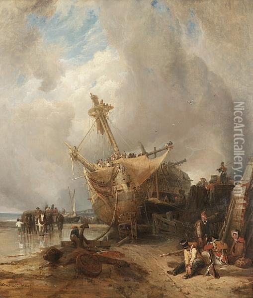 Clearing The Wreck Of A Transport Oil Painting - William Clarkson Stanfield