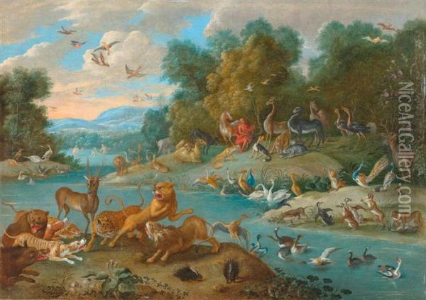 Orpheus Amongst The Animals. Oil Painting - Jan van Kessel