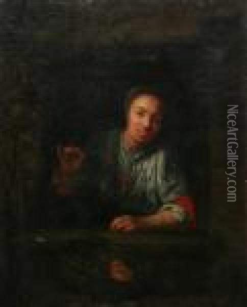 Meisje Met Fruitschaal In Vensteropening Oil Painting - Nicolaes Maes