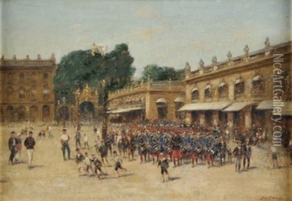 Le Retour Des Grandes Manoeuvres, Place Stanislas Oil Painting - Emile Chepfer