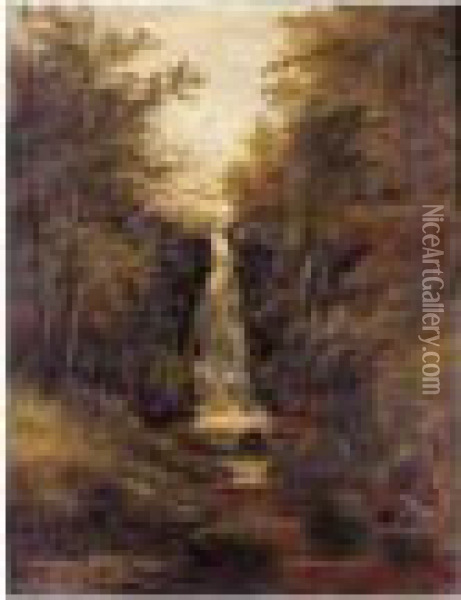 Waterfall, Bolton Woods, Yorkshire Oil Painting - William Mellor
