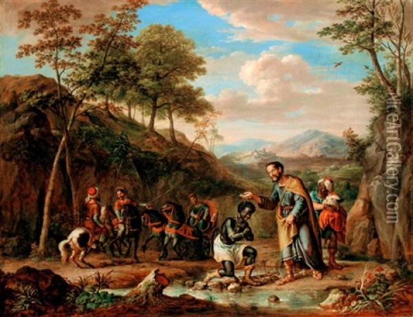 Szent Fulop Megkereszteli Az Eunuchot Oil Painting - Maximilian Neustueck