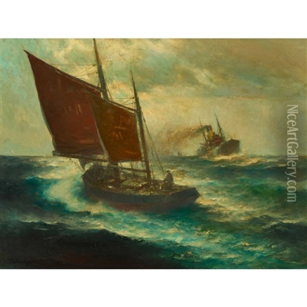 Schiffe Auf Hoher See Oil Painting - Franz Mueller-Gossen