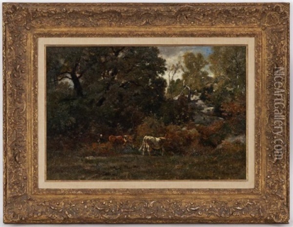 Vaches Et Fermiere Dans Un Paysage Oil Painting - Emile van Marcke de Lummen