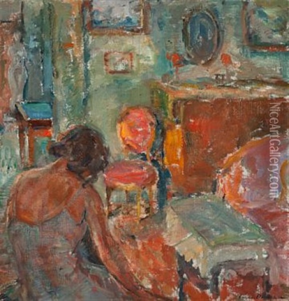 Ung Kvinne I Interior Oil Painting - Soren Onsager