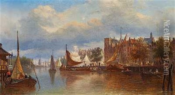 Kanalparti Fra Utrecht Oil Painting - Elias Pieter van Bommel
