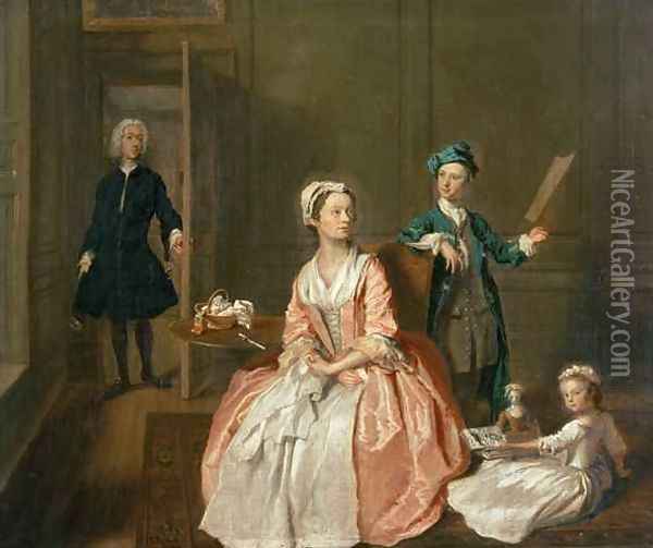 Conversation Piece probably of the artists family Oil Painting - Joseph Highmore