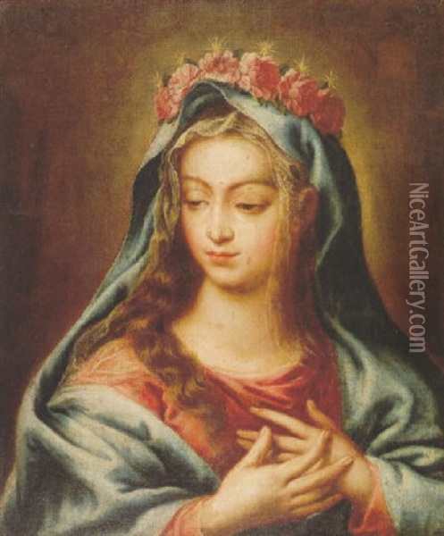 Virgen Coronada De Rosas Oil Painting - Pedro Anastasio Bocanegra