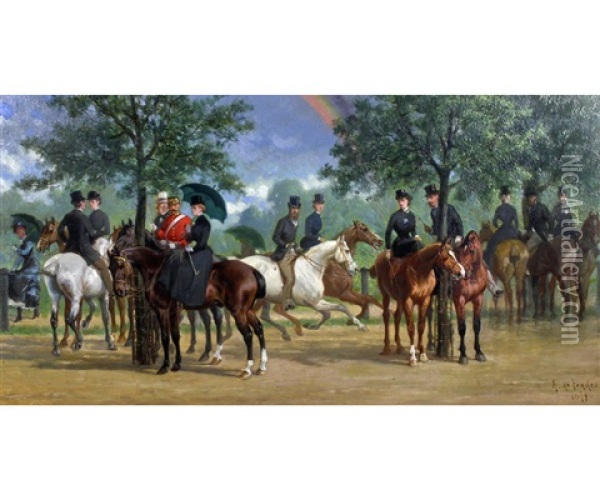 A Hunt Party Oil Painting - Alfred Frank