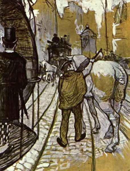 The Preliminaries Horse Of The Rails Bus Company Oil Painting - Henri De Toulouse-Lautrec