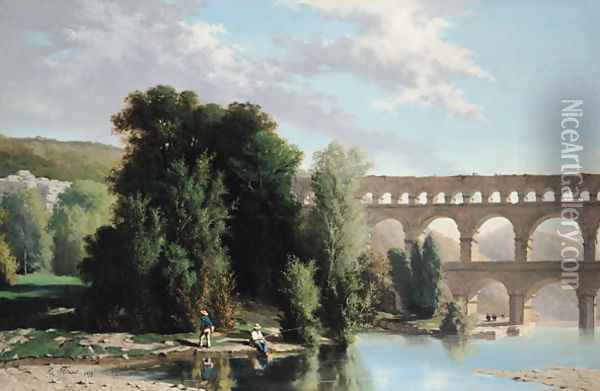 View of the Pont du Gard, 1859 Oil Painting - Henri Marie Poinsot