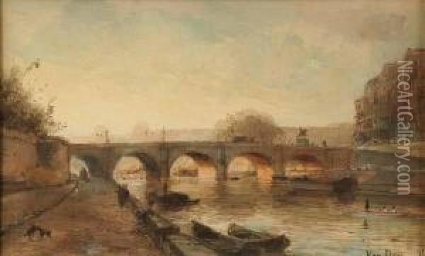 La Pont Neuf Paris Oil Painting - Pierre-Henri-Theodore Tetar van Elven