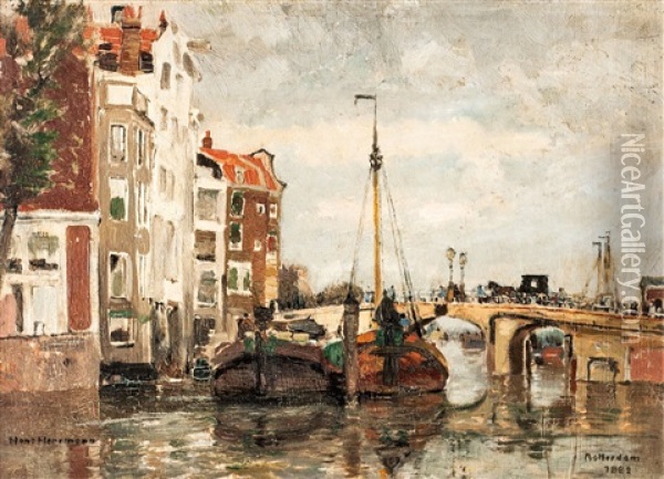 Alte Brucke In Rotterdam Oil Painting - Hans Herrmann