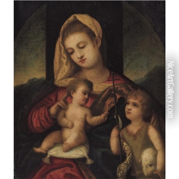 The Madonna And Child With The Infant Saint John The Baptist Oil Painting - Polidoro da Lanciano