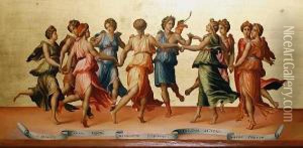 Dance Of Apollo With The Nine Muses Oil Painting - Baldassare Peruzzi