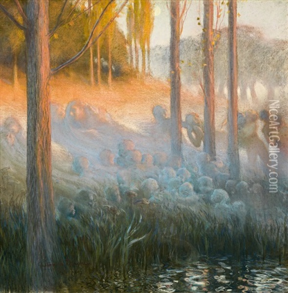 Esprits Nocturnes Oil Painting - Gaston La Touche