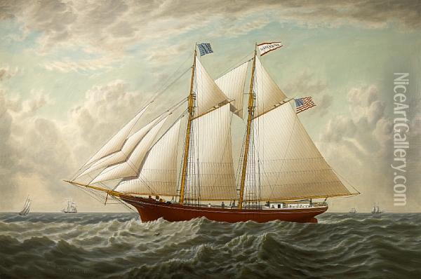 The California Lumber Schooner 'mary E. Russ' Oil Painting - Joseph Lee