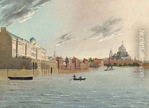 Somerset House and St. Pauls from the Thames Oil Painting - Daniel Turner