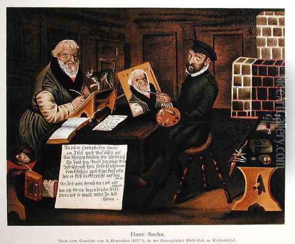 The artist at work painting Hans Sachs 1494-1576 Oil Painting - Herneyssen, Andreas
