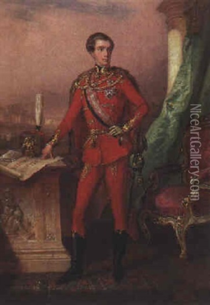 Kaiser Franz Joseph Als Ungarischer Husarengeneral, Im Hintergrund Die Gloriette Oil Painting - Josef Plank