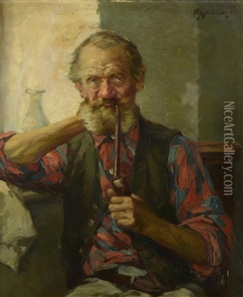 Starec S Dymkou Oil Painting - Rudolph Jelinek