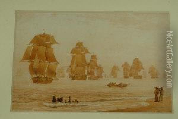 Fleet Off Yarmouth Oil Painting - George William Joy