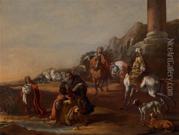 Der Diakon Philippus Tauft Den Kammerer Der Konigin Von Athiopien Oil Painting - Simon Johannes van Douw