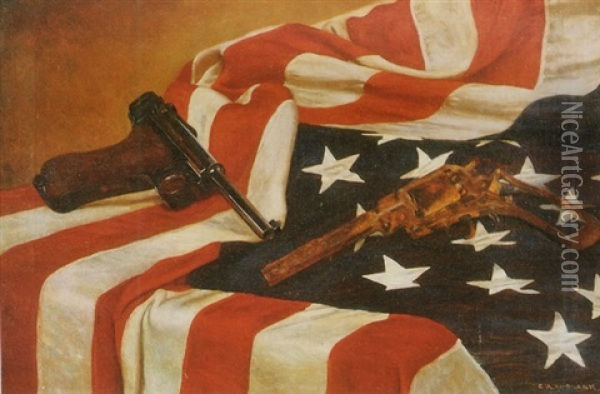 Still Life With American Flag Oil Painting - Elbridge Ayer Burbank