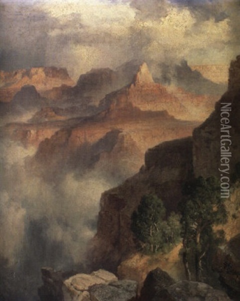 A Bit Of The Grand Canyon - Grand Canyon Of The Colorado River Oil Painting - Thomas Moran