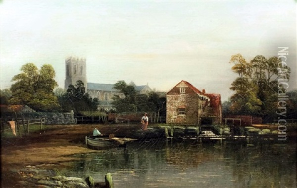 Thought To Be On The River Thames Oil Painting - Thomas William Allen