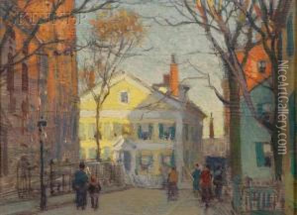 New England Street View, Possibly Cape Ann Oil Painting - Paul Cornoyer