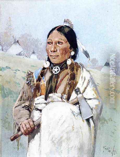 Indian with Tomahawk Oil Painting - Henry Farny