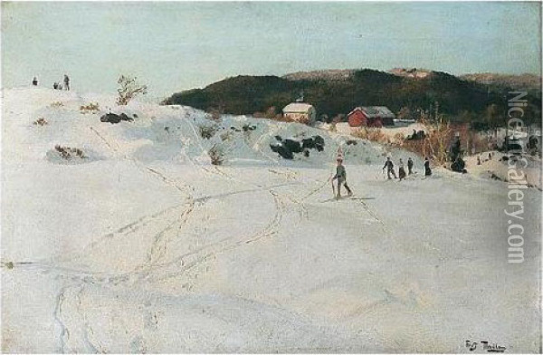 Skilopere (winter Scene) Oil Painting - Fritz Thaulow