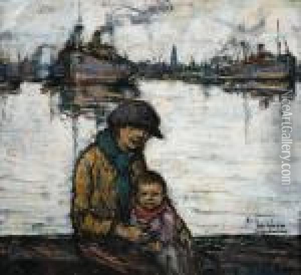 Les Enfants Au Port Oil Painting - Eugeen Van Mieghem
