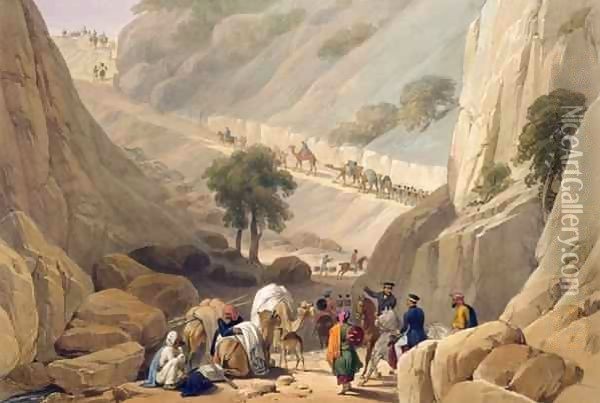 The Troops Emerging from the Narrow Part of the Defile in the Koojah Pass, from 'Sketches in Afghaunistan' Oil Painting - James Atkinson