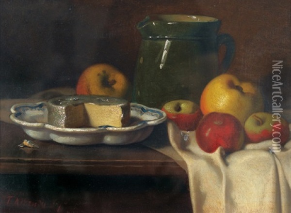 Stillleben Mit Kase Und Apfeln Oil Painting - Antoine-Ferdinand Attendu