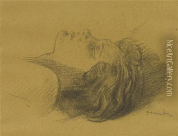 Head Of Sleeping Woman Oil Painting - Theophile Alexandre Steinlen